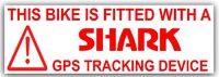 5 x Bike Security Stickers-GPS Tracker-RED/WHITE-30.4x1.2 INCHES-Tracking Device,Warning-Mountain,Bicycle,Racing,Bike,Cycling,Motorbike,Motorcycle,BMX-Shark Alarm Systems