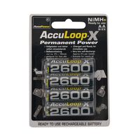 AccuPower AA NiMH AccuLoop 2600 mAh Rechargeable Batteries Precharged AL2600-4