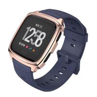 MIJOBS Sport Bands Compatible Fitbit Versa/Lite/SE, Silicone Breathable Strap Replacement Wristbands Water Resistant Fitness Straps Accessories for Women Men (GT, Midnight Blue + Rose Gold)