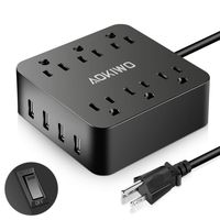 Power Strip with USB, 6 AC Outlets 4 USB Ports Surge Protector Powers Strip,10A 5ft Extension Cord,Overload Protection, Compact Size for Travel, Home and Office, 1875W/10A, Black