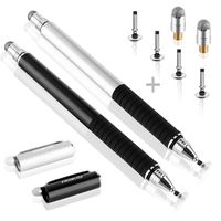 MEKO(TM (2 Pcs)[2 in 1 Precision Series] Disc Stylus/Styli Bundle with 4 Replaceable Disc Tips, 2 Replaceable Fiber Tips for All Touch Screen Devices - (Black/Silver)