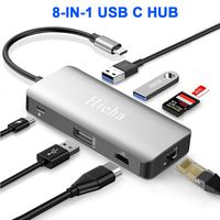 Hieha USB C Hub,MacBook Pro Adapter USB C Dongle,8 in 1 Type C Hub Adapter with Ethernet Port,4K USB C to HDMI,100W PD,2 USB 3.0 Ports,SD/TF Card Reader Adapter Compatible for Other USB C Laptops