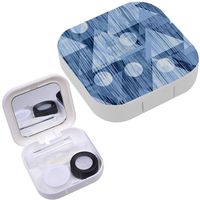 Portable Contact Lens Case Box Travel Kit Mirror + Bottle + Tweezers Container Holder [ Watercolour Stripes Geometric ]