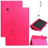 Iusun for Amazon Kindle Fire HD 8'' 8thTablet Case,Lightweight Shockproof Case Cover Hybrid Rubber Trifold Stand PU+Leather Magnetic Solid Protective Shell/Skin (hot Pink)