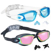EverSport Swim Goggles, Pack of 2, Swimming Glasses for Adult Men Women Youth Teens, Anti-Fog, UV Protection, Shatter-Proof, Watertight(Black with Pink Lenses & LightBlue)