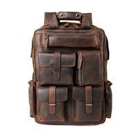 Men's Vintage Classic Leather Travel Weekender Casual Outdoor School Multi-pockets Case 15.6 Inch Laptop Luggage Suitcase Daypack Overnight Backpack Shoulder Bag Tote Handbag Brown