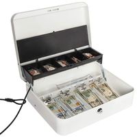 Jssmst Large Locking Cash Box with Money Tray, Metal Money Box with Key Lock, White