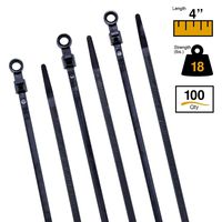 BuyCableTies 4" Intermediate Mount Head UV Black Indoor/Outdoor Cable Ties - 18 lb Rated - Made in the USA - UV Resistant - 100 per bag
