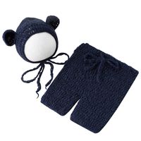 Baby Photography Props Bear Hat Pants Boy Girl Photo Shoot Outfits Newborn Crochet Costume Infant Knitted Clothes Mohair Set (Navy)