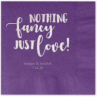 Canopy Street Nothing Fancy, Just Love Personalized Luncheon Napkins - 100 Violet Purple Paper Coined Napkins with a Choice of foil. 6 1/2'' x 6 1/2'' Folded, Made in The USA