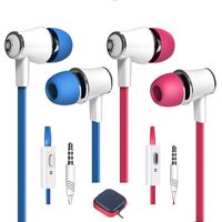 2 Pack Premium Wired Earphones, in-Ear Noise-Isolating Headphones Tangle Free Sports Stereo Bass Headsets with Microphone for iPhone, iPad, iPod, Samsung and Most Smartphones (Rose+Blue)