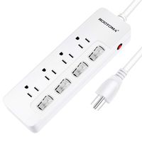 ROOTOMA Power Strip Surge Protector with Individual Switches,ETL Certified,6-Foot 14AWG Long Extension Cord 1875W/15A Wall Mount for Office Dorm Home Theatre (4outlets-6ft)