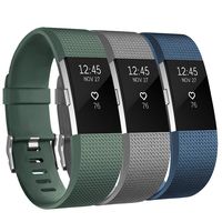 iGK Replacement Bands Compatible for Fitbit Charge 2, Adjustable Replacement Bands with Metal Clasp Classic Edition 3Packs Olive Grey DarkBlue Small