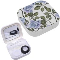 Portable Contact Lens Case Box Travel Kit Mirror + Bottle + Tweezers Container Holder [ Watercolor Floral Vintage ]