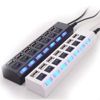isopeen 7 Ports USB Adapter Hub Power on/Off Switch for PC Laptop Hubs with LED Lights