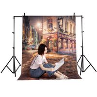 5x7FT City Night Street Backdrop City Road Scene Backdrops for Photography Shining Road Lamps Archiculture Brick Floor Photo Background Lover Adults Portrait Studio Props