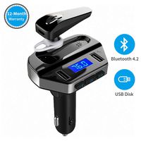 MANLI Bluetooth Car FM Transmitter with Earphone, Audio Adapter Receiver Car Kit with Wireless Hands Free Calling Headset, Support Flash Drive Music Player & Fast Dual USB Port Charging