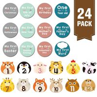 sorkwo 24 Pcs Baby Monthly Stickers Holiday Stickers Newborn Monthly Milestone Unisex for Baby's First Year