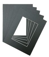 Pack of 5 8x10 Black Picture Mats with White Core, for 4x6 Pictures