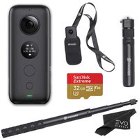 Insta360 ONE X 360 Camera with 5.7K 4K 3K Video and 18MP Photos - Bundle Includes Bullet Time Handle, Invisible Selfie Stick and 32GB SanDisk Extreme microSDHC (4 Items)