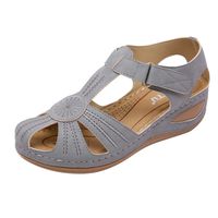 Dermanony Women's Comfortable Sandals Vintage Ankle Hollow Round Toe Wedge Sandals Soft Sole Casual Shoes