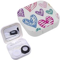 Portable Contact Lens Case Box Travel Kit Mirror + Bottle + Tweezers Container Holder [ Decorative Hearts ]