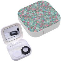 Portable Contact Lens Case Box Travel Kit Mirror + Bottle + Tweezers Container Holder [ Ditsy Floral ]