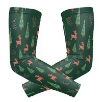 Fashion Sports Arm Supports Christmas Green Trees Pink Reindeer Basketball Shooter Sleeves Sunscreen Cuff Stretched Fabric for Football, Volleyball, Baseball Protection, Youth & Adult Sizes(1 Pair)