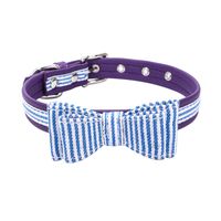 Adjustable Length Collar for Small Dogs Cats Striped Knit Bowknot Pet Collar Neck Strap (XS, Sky Blue)