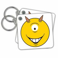 3dRose Funny Condom Yellow Smiley Face 2.25 x 2.25 Inches Key Chains, Set of 2 (kc_103703_1)