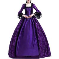 Women Gothic Victorian Lolita Dresses Lace Steampunk Maxi Medieval Renaissance Vampire Halloween Costumes Ball Gown (XXL, Purple)