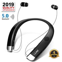 [Newest V5.0] Bluetooth Headphones Speaker 2 in 1,LIUHE Neckband Portable Wireless Headset Wearable Speaker True Stereo Sound Sweatproof Headphones with Retractable Earbuds Built-in Microphone