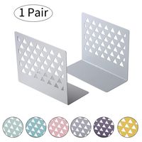 Yagote 1 Pair Desktop Bookends, Metal Hollow Book Ends Stand for Home Bedroom Decor Office Supplies (Grey)