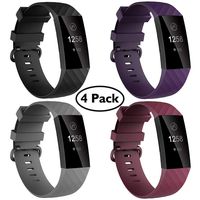 Velavior Waterproof Bands for Fitbit Charge 3/ Charge3 SE, Pack of 4, Soft Adjustable Replacement Wristbands for Women Men Small Large (Black/Gray/Sangria/Purple, S: for 5.5"-7.1" Wrist)