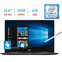 Dell 15.6-Inch 2-in-1 4K Ultra HD (3840 x 2160) Touch Laptop PC, Intel i7-8550U Processor, 16GB DDR4, 1TB SSD, NVIDIA GeForce MX130, Backlit Keyboard, Stylus Pen, Bluetooth, HDMI, Windows 10