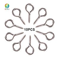 ECKJ 10 Pieces Screw Eye Hooks 16# Nickel Plated Metal Cup Hooks Eye Shape Screw Hooks