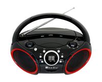 SINGING WOOD Portable CD Player AM FM Radio with Aux Line in, Headphone Jack, Foldable Carrying Handle (Black with a Touch of Red Rims)