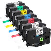 Label Maker Tape, Replace TZe Tape 12mm 0.47 Laminated Black on Clear/White/Red/Blue/Yellow/Green/Silver Label Tape Compatible Ptouch Label Tape PT-D210 PT-D400 D600, 26.2 Feet (8m), 7-Pack