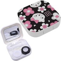 Portable Contact Lens Case Box Travel Kit Mirror + Bottle + Tweezers Container Holder [ White Cat Flowers ]