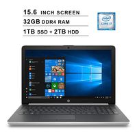 HP 2019 Newest 15.6 Inch HD Laptop (Intel Quad Core i7-8550U up to 4.0 GHz, 32GB RAM, 1TB SSD + 2TB HDD, Intel HD Graphics 620, WiFi, Bluetooth, DVD, HDMI, Windows 10 Home) (Silver)