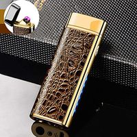 Dual Arc Lighter with Flashlight Double Arc Lighter USB Rechargeable Windproof Flameless Plasma Electronic No Gas Good for Cigar Candle Cigarette(Gold)