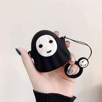 UR Sunshine AirPods Case, Super Cute Creative Black Ghost No Face Man Faceless Man Shape AirPods Case, Soft Silicone Case Cover Protective Skin for AirPods 1/2+Hook