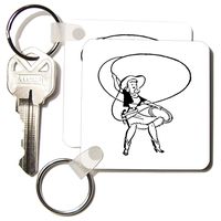 3dRose Cowgirl Drawing In Black And White - Key Chains, 2.25 x 4.5 inches, set of 2 (kc_61792_1)