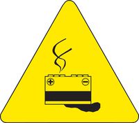 Brady 60208 Pressure Sensitive Vinyl Warning Labels , Black On Yellow,  2" Height x 2" Width,  Pictogram "Battery Hazard"  (10 Labels per Package)