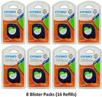 Dymo 10697 Self-Adhesive White Paper Labeling Tape for LetraTag (LT) Label Makers; 8 Blister Packs (16 Refills); Each Blister Pack contains Two 1/2" Wide x 13ft Long (12mm x 4m) Refill Rolls
