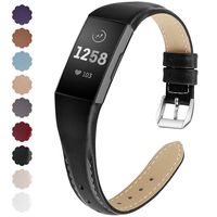 NANW Bands Compatible with Fitbit Charge 3, Slim Genuine Leather Wristband Replacement Accessories Strap for Women Men Compatible with Fitbit Charge 3 / Charge 3 SE Small Large