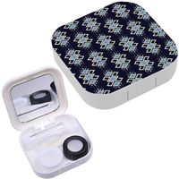 Portable Contact Lens Case Box Travel Kit Mirror + Bottle + Tweezers Container Holder [ Geometric Ethnic Design ]