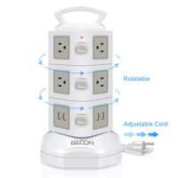 Power Strip Surge Protector - GLCON Power Strip Tower with 4 USB Slot + 10 Outlet Plugs + 6ft Long Extension Cord - Universal Charging Station Vertical Socket for Electric Appliance Device (White)
