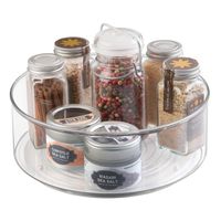 mDesign Plastic Round Lazy Susan Rotating Turntable Food Storage Container for Cabinet, Pantry, Refrigerator, Countertop, Spinning Organizer for Spices, Condiments, Baking Supplies - Clear