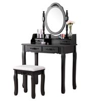 Mecor Vanity Table,Makeup Dressing Table with Oval Mirror,Bedroom Vanity Set w/Cushioned Stool 4 Drawers Women Girls Kids Black